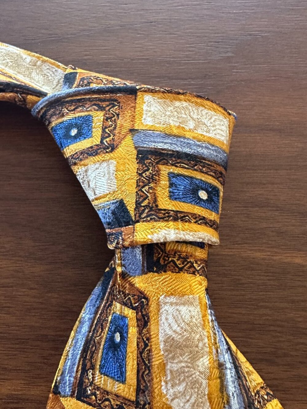 Ermenegildo Zegna Gold Blue Geometric Silk Tie